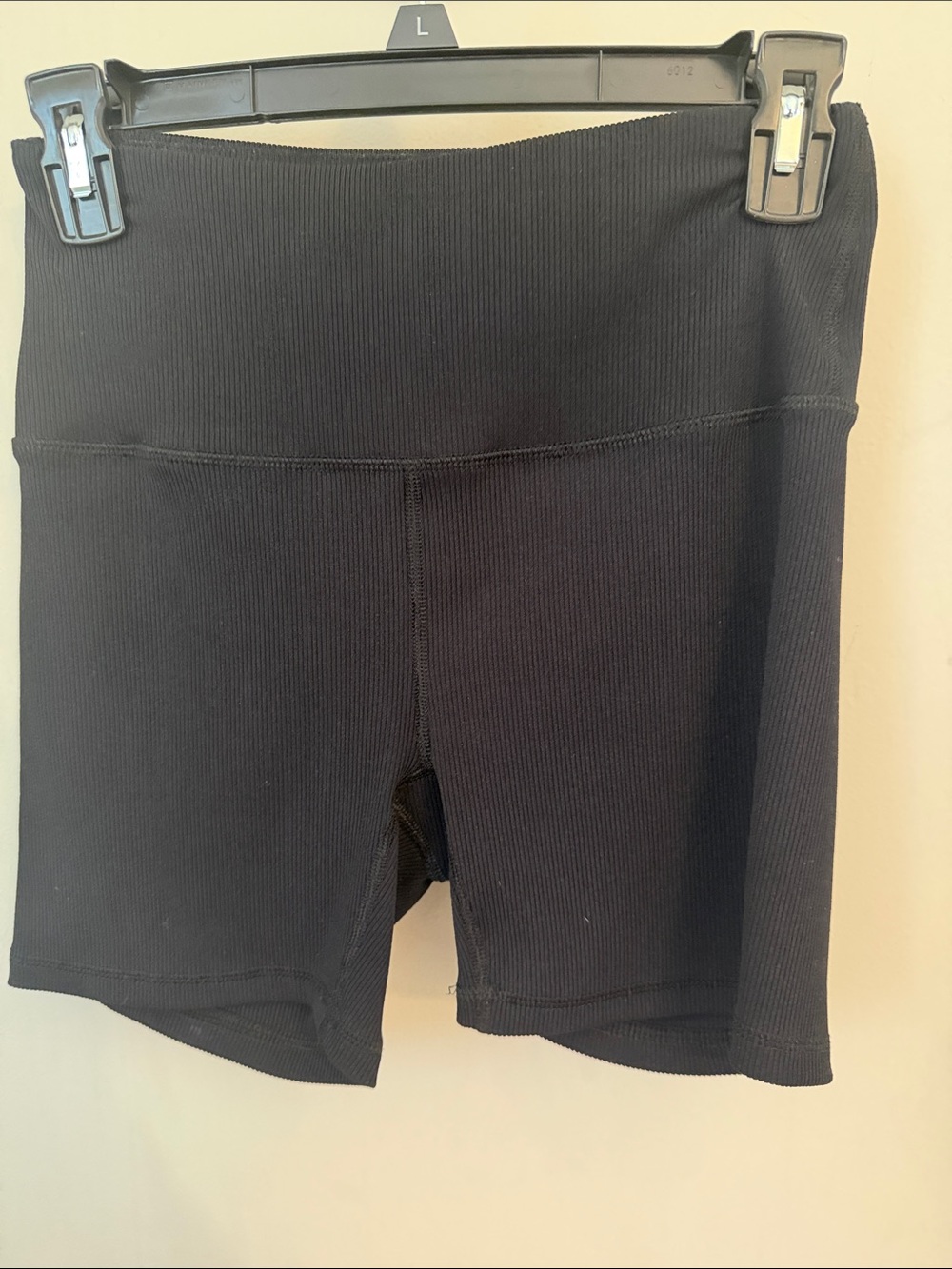90 Degree By Reflex Black Ribbed High-Waist Bike Shorts with Wide Waistband